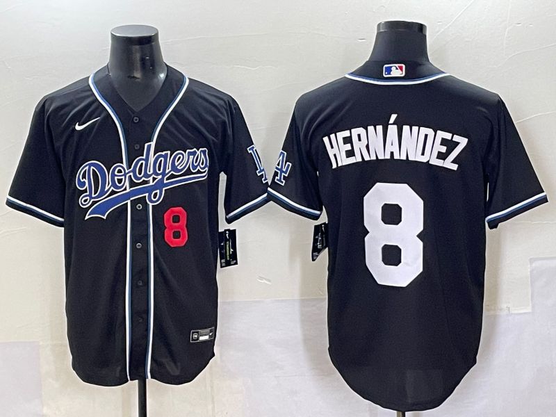 Men 2025 Los Angeles Dodgers #8 Hernandez Black Three generations Fashion Nike MLB Jersey style 7045